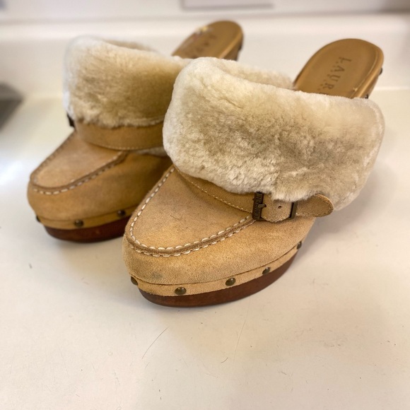 Ralph Lauren Tan Shearling Clogs - Picture 10 of 11